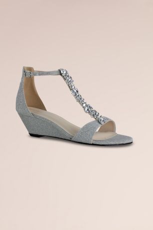 Picture of Low Wedge Heel Jeweled T-Strap Sandals