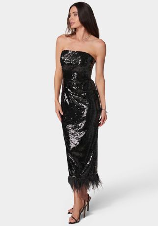 Picture of Feather and Sequin Strapless Midi Dress