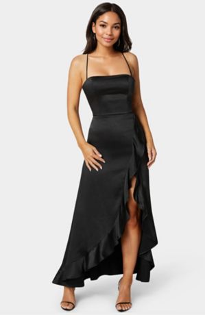 Picture of Satin Ruffle Maxi Lace Up Back Dress
