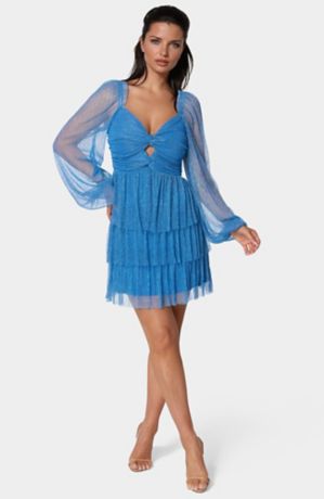 Picture of Tiered Twist Front Lurex Mini Dress