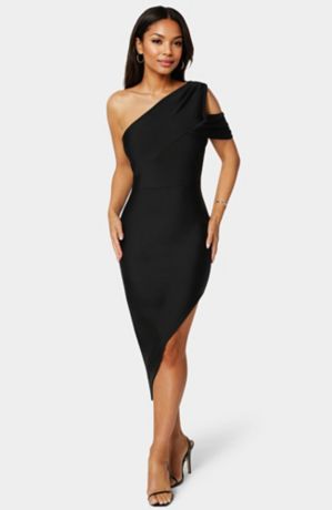 Picture of Asymmetrical High Slit Bandage Midi Dress