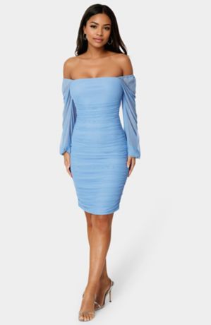 Picture of Blouson Sleeve Ruched Midi Dress