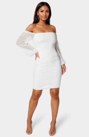 Picture of Blouson Sleeve Ruched Midi Dress