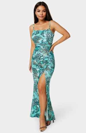 Picture of Ruched High Slit Solid Dress