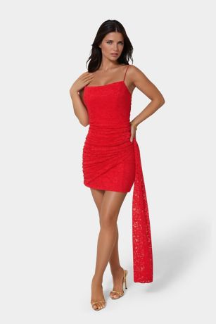 Picture of Strapless Lace Drape Detail Mini Dress