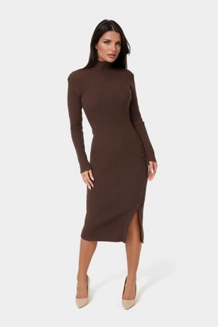 Picture of Mockneck Button Detail Midi Sweater Dress