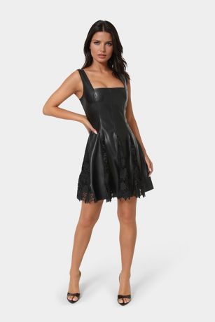 Picture of Faux Leather Lace Inset Flare Dress
