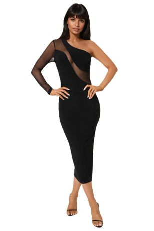 Picture of One Shoulder Mesh Insert Midi Dress