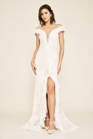 ivory lace sheath wedding dress
