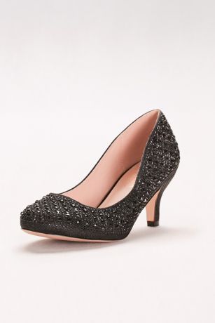 Blossom Beige;Black Closed Toe Shoes (Low-Heeled Pumps with Geometric Crystal Detail)