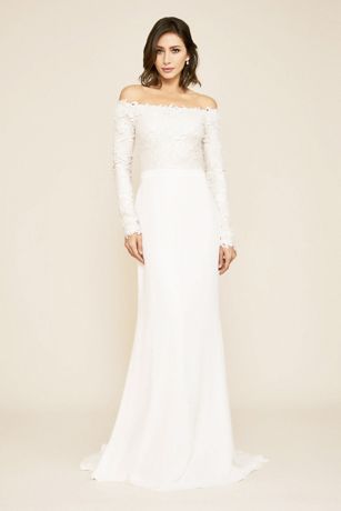 david's bridal off the shoulder lace dress