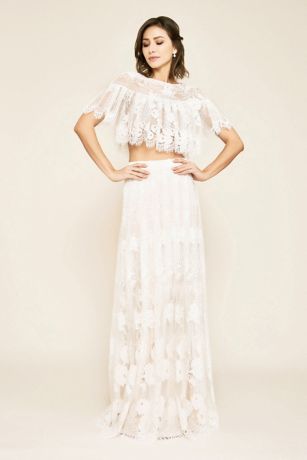 long ivory lace skirt