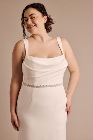 Picture of Extended Length Pearl and Pave Crystal Leaves Sash
