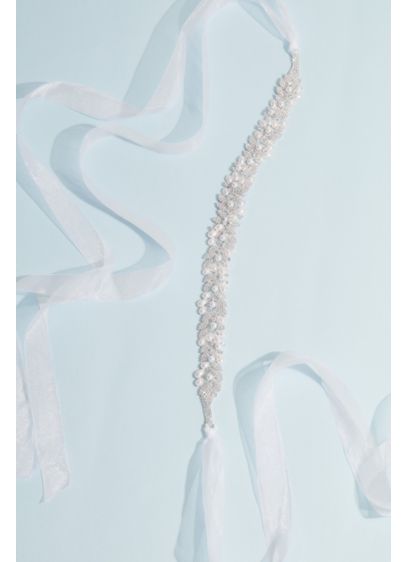 Crystal and Freshwater Pearl Filigree Leaf Sash - Wedding Accessories
