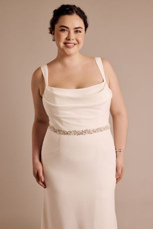 Picture of Extended Length Crystal and Pearl Leaf Sash