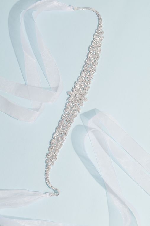 David's Bridal Deco-Inspired Pave Crystal Flower Sash