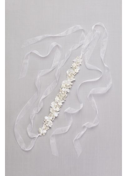 David's Bridal Grey (Handmade Pearl-Encrusted Flower Sash)