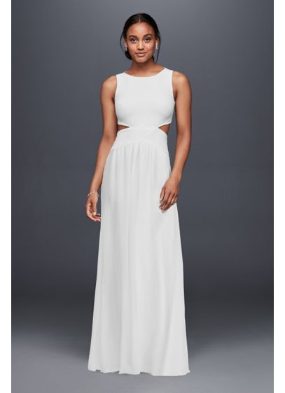 Long Crepe Column Dress With Side Cutouts David S Bridal