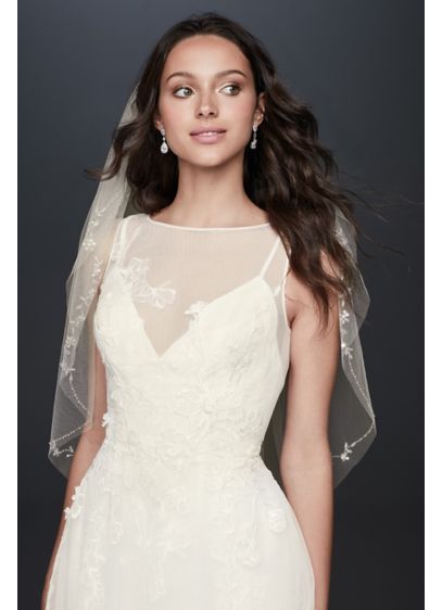Floral Embroidered Raw-Edge Mid-Length Veil | David's Bridal