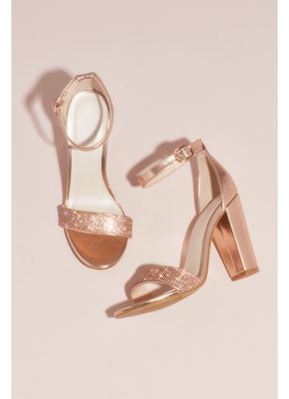 Crystal-Strap Metallic Block Heel Sandals | David's Bridal