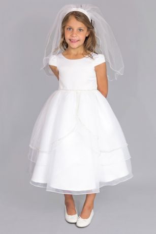 Satin Cap Sleeve Communion Dress With Tulip Skirt David S Bridal