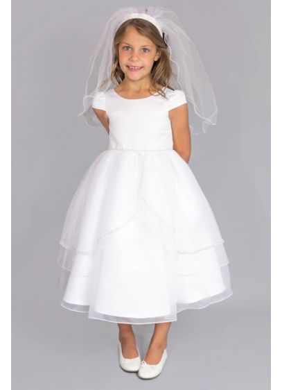 Satin Cap Sleeve Communion Dress With Tulip Skirt David S Bridal