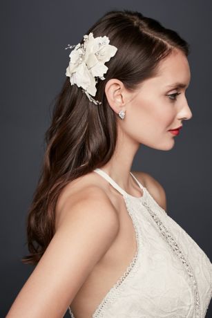 Faux Leather Floral Clip With Crystals David S Bridal