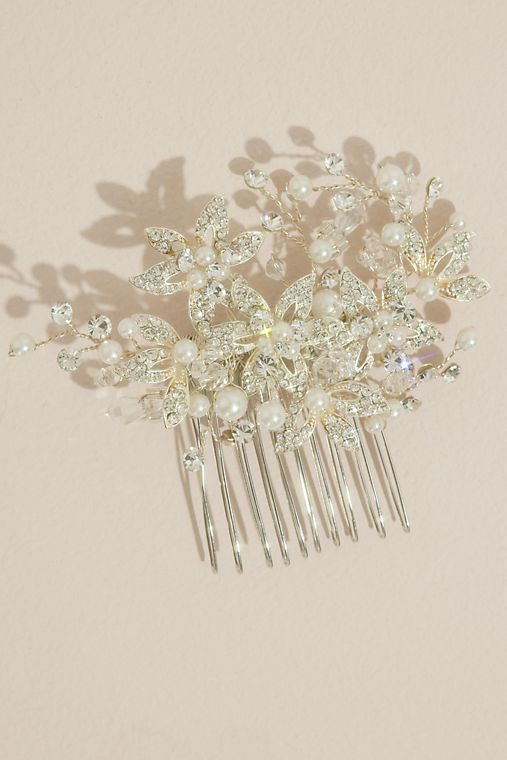David's Bridal Crystal Floral Spray Decorative Hair Comb