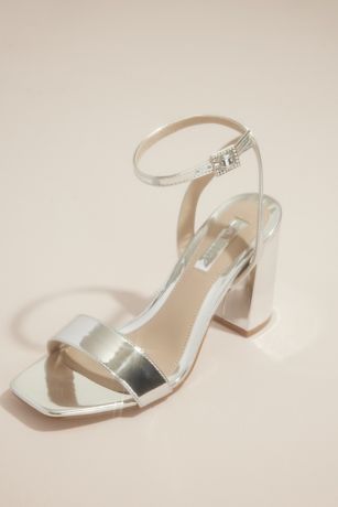 Picture of Rhinestone Buckle Satin Block Heel Sandals