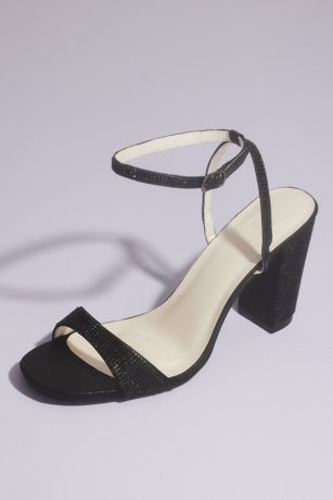 David's Bridal Black;Grey Heeled Sandals (Sparkly Minimalist Ankle Strap Block Heel Sandals)