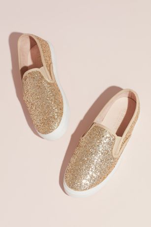 gold glitter slip on sneakers