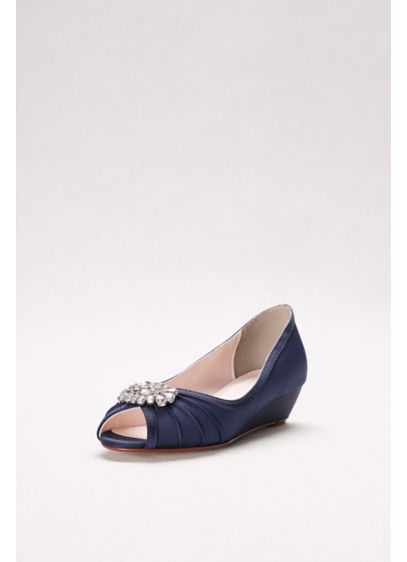 Jeweled Satin Peep-Toe Mini Wedges | David's Bridal