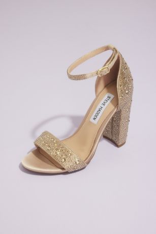 Steve Madden x DB Yellow Heeled Sandals (Crystal-Studded Curved Block Heel Sandals)