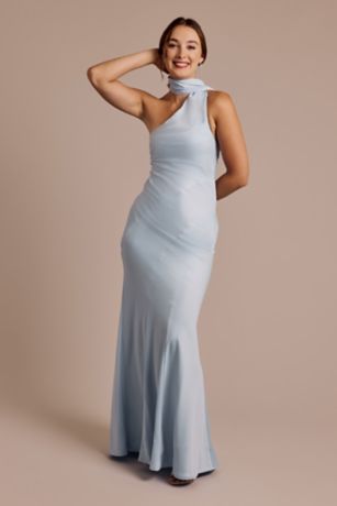 Picture of One-Shoulder Satin Scarf Slip Dress