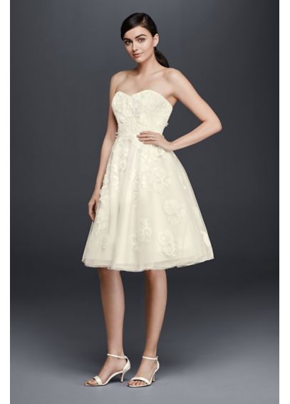 Short Lace Strapless Wedding Dress - Davids Bridal