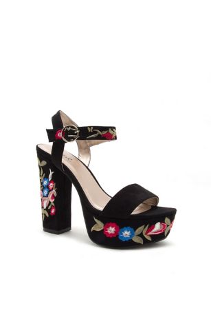 black heels with flower embroidery