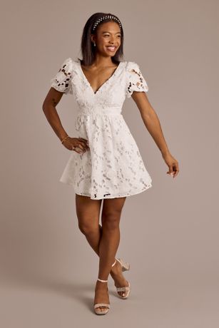 Picture of Eyelet Lace V-Neck Short Dress with Tie Back