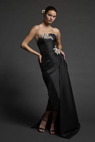 Picture of Couture Jeweled Tea-Length Mikado Sheath Dress