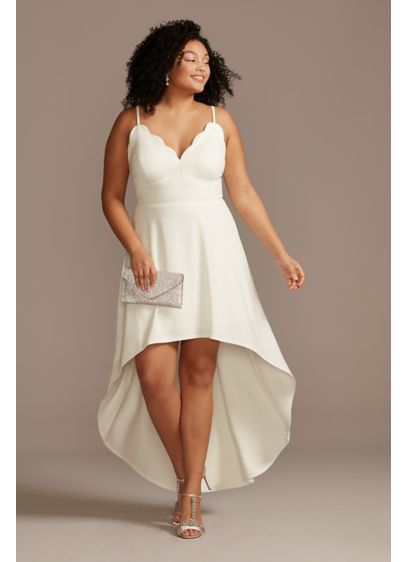 Scalloped V-Neck Plus Size Dress with Low Hem | David's Bridal