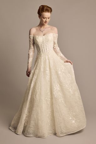Picture of Off-the-Shoulder Pearl Beaded Lace Wedding Dress