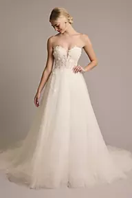 Oleg Cassini 3D Floral Plunging Strapless Tulle Ball Gown