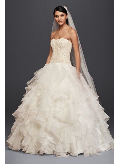 Oleg Cassini Strapless Ruffled Skirt Wedding Dress David S Bridal