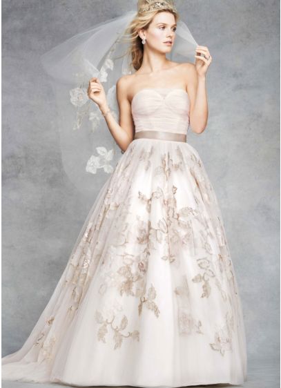 Strapless Corset Gown with Rose Applique Detail David s Strapless Corset Gown with Rose Applique Detail David s