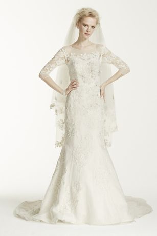 oleg cassini illusion long sleeve wedding dress