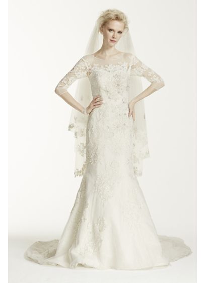 Oleg Cassini Illusion 3/4 Sleeve Wedding Dress - Davids Bridal