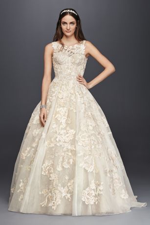 oleg cassini high neck tank lace wedding dress