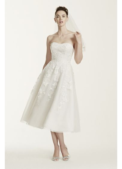 Oleg Cassini Tulle Short Wedding Dress with Lace | David's Bridal