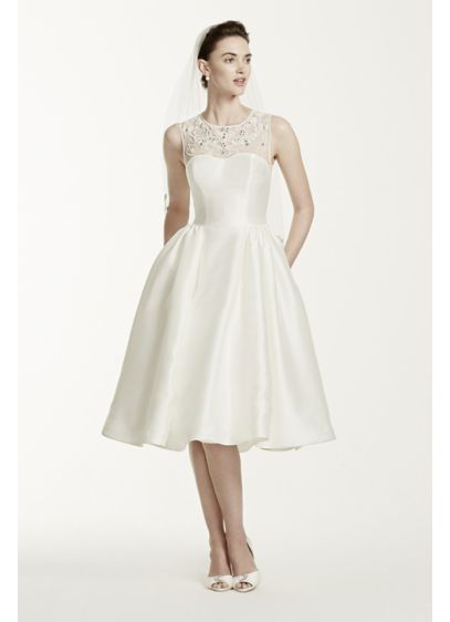 Oleg Cassini Mikado Tea Length Wedding Dress - Davids Bridal