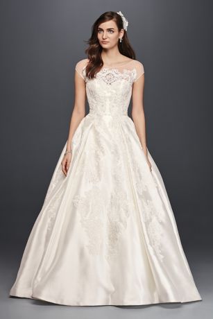 oleg cassini cap sleeve illusion wedding dress