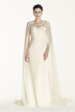 Long Chiffon Gown with Beaded Bust - Davids Bridal